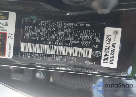2017 Toyota Camry Se from USA, damaged, VIN 4T1BF1FK8HU725741